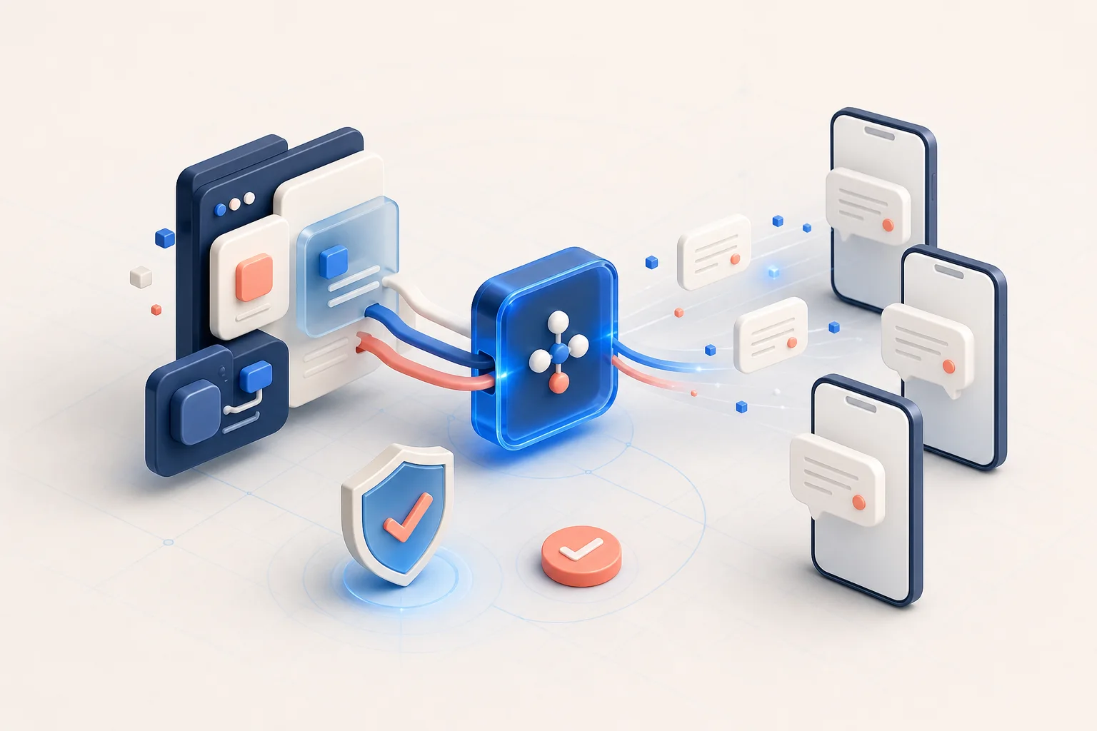Des modules logiciels connectés à plusieurs téléphones par une API sécurisée