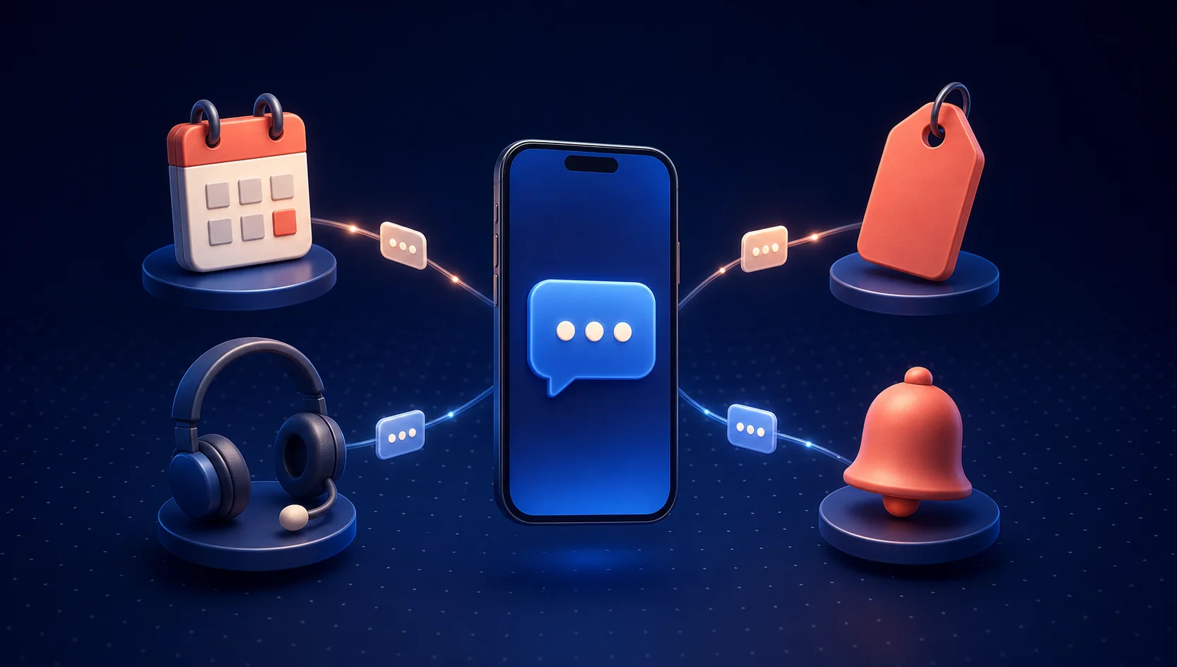 Un téléphone connecté à un calendrier, une promotion, un support client et une alerte